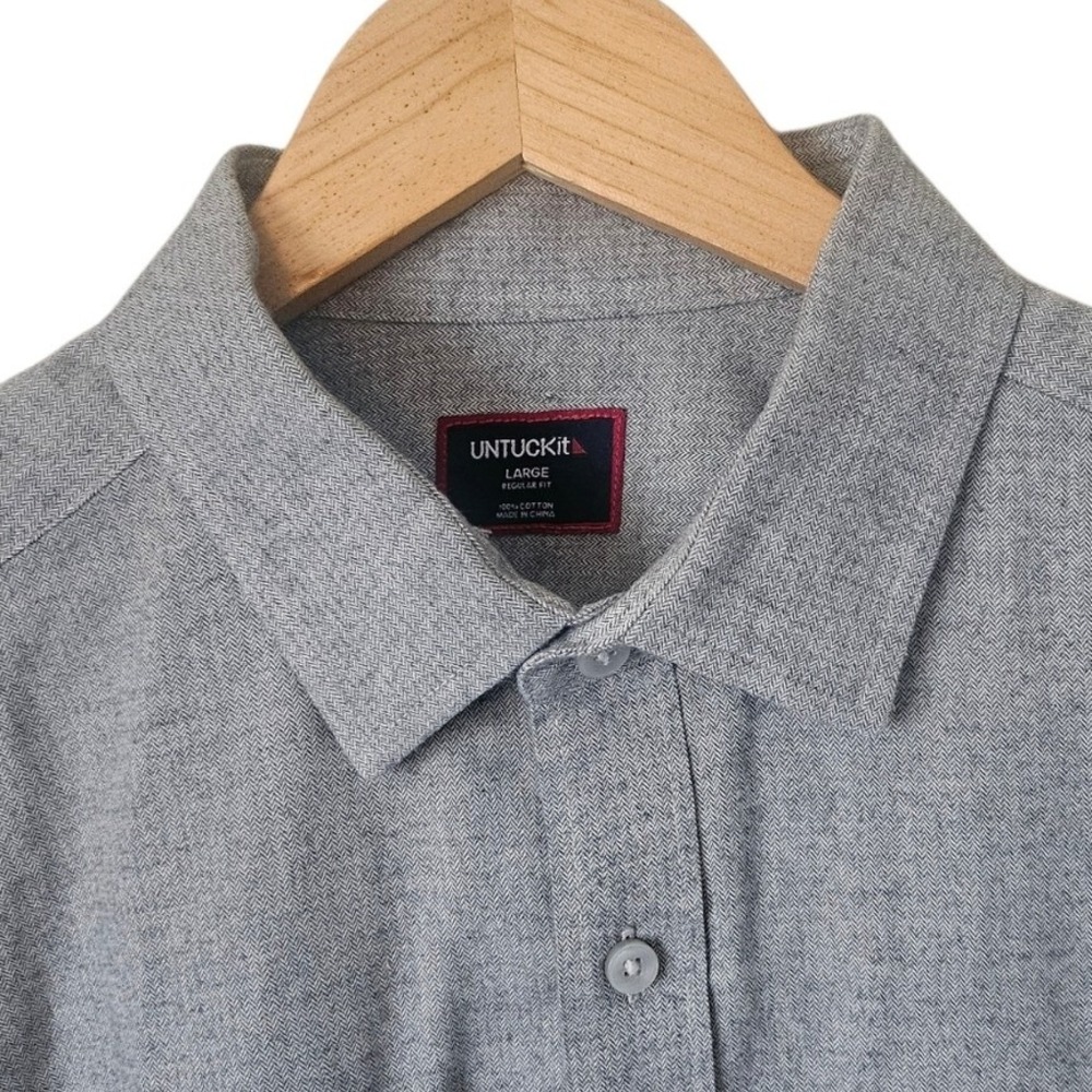 UNTUCKit Mens Gray 100% Cotton Button Up Shirt, Size L